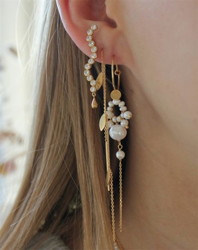 Stine A - Three Leaves Single Øreringe - Guldfarvet